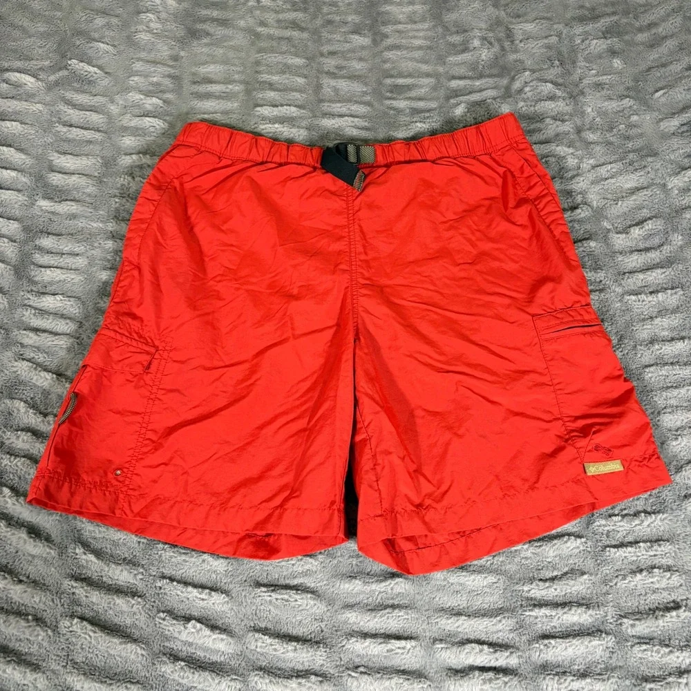 Columbia Mens Red Nylon Cargo Hiking Shorts Built-in Belt Packable AM4034 Large